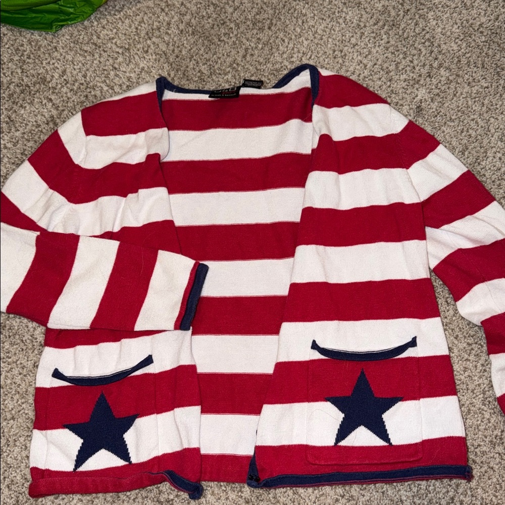 Vintage Red and White Striped Cardigan with Stars
